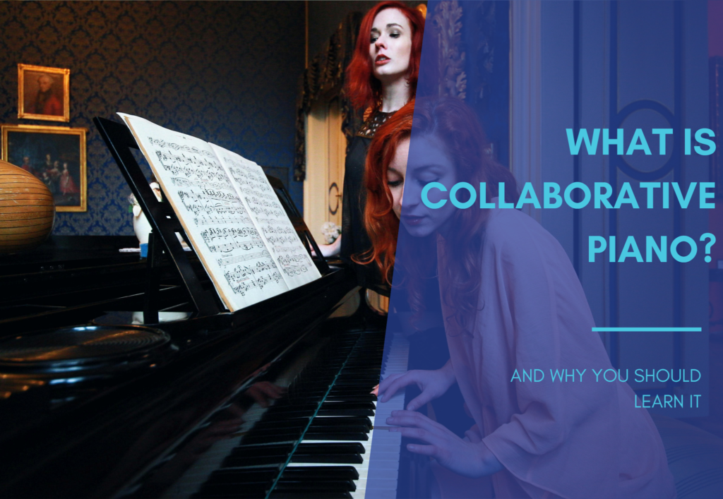 Two women singing and playing at piano